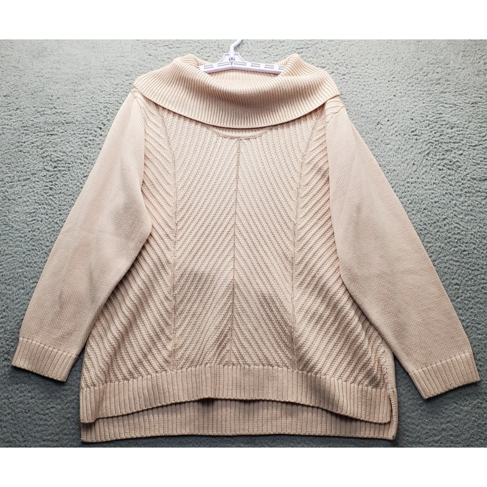 Calvin Klein Sweater Womens 1X Pink Acrylic Chunky Knit Long Sleeve Cowl Neck